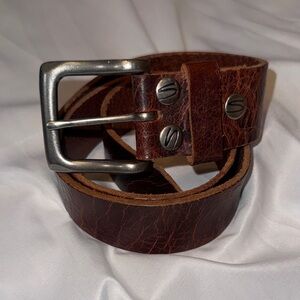 Silver Jeans Men's Distressed Brown Leather Belt with Metal Buckle